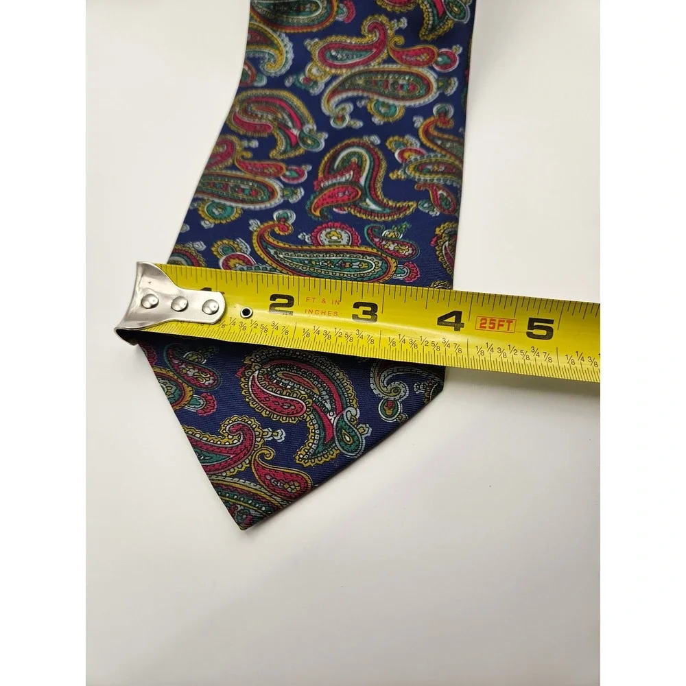 Stefano Rossini Men Navy Blue Paisley 100% Silk Handmade Necktie 3.75 Inch Width